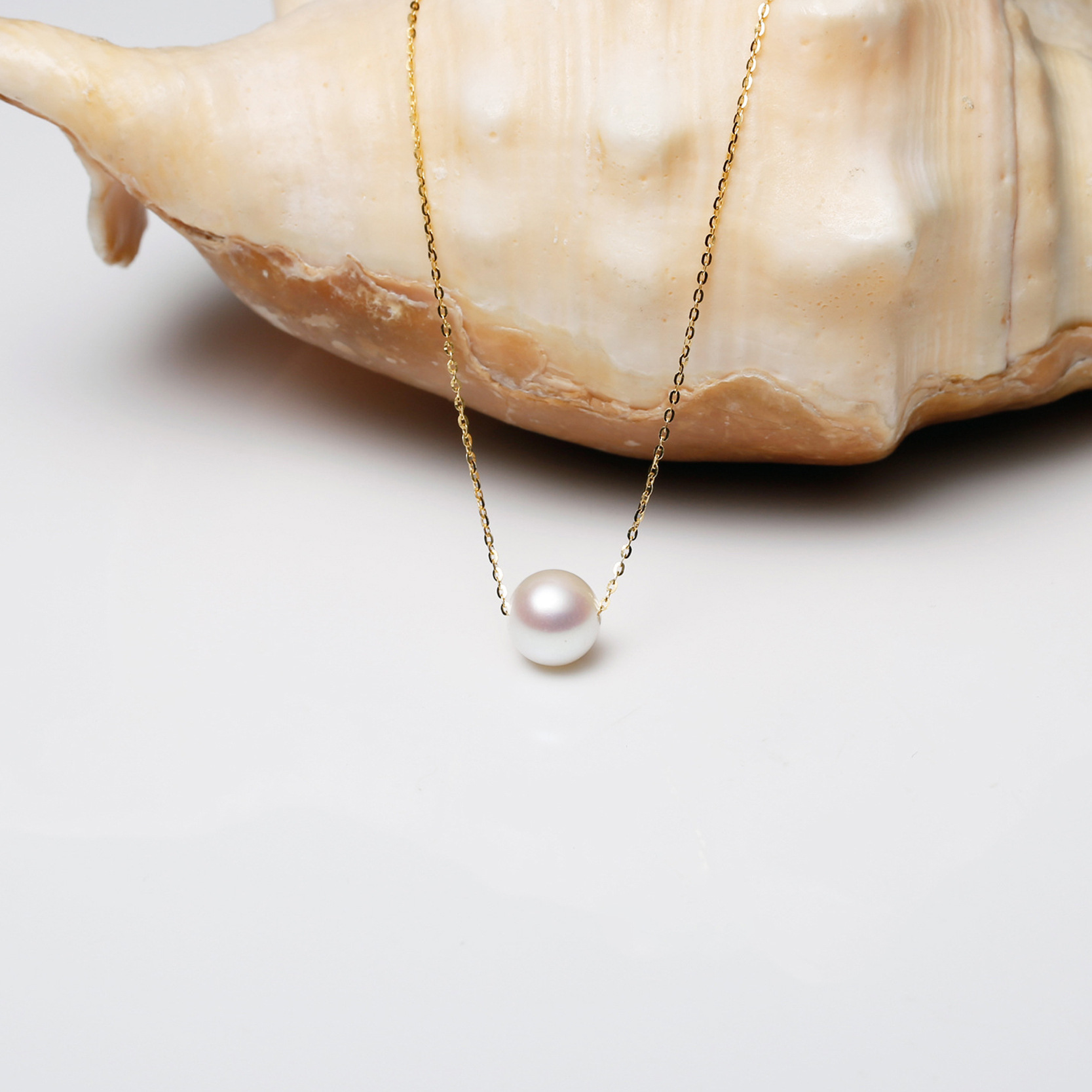 欧诗漫招代理一件代发 明珠 18k金淡水珍珠项链9-10单珠链路路通