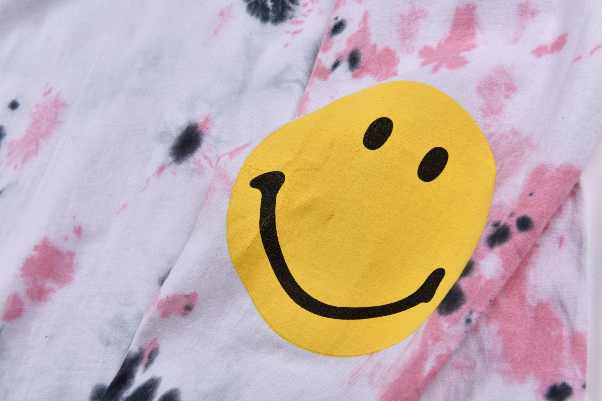 ins潮牌笑脸涂鸦晕染做旧炫彩情侣男女宽松长袖t恤长t棉t外套圆领