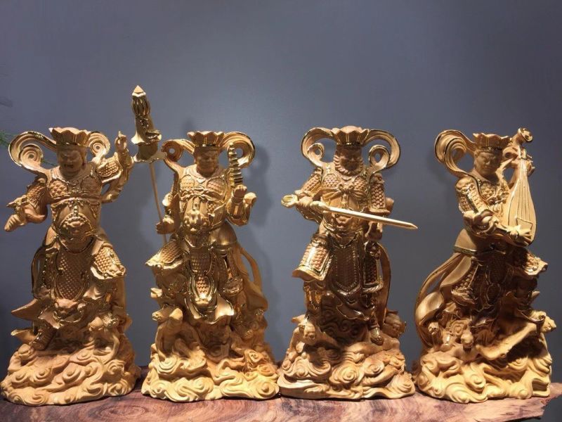 黄杨木雕四大金刚天王护法描金款四大天王木质工艺品摆件