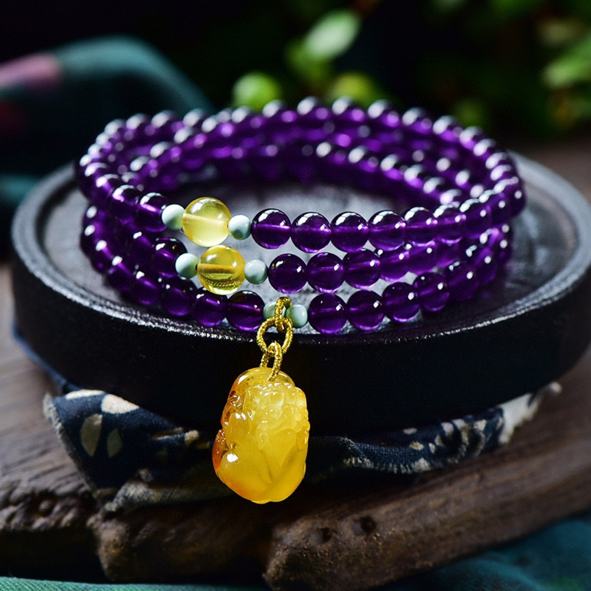 原创天然巴西紫水晶6.3mm佛珠手链一款两用送女友闺蜜优选礼物