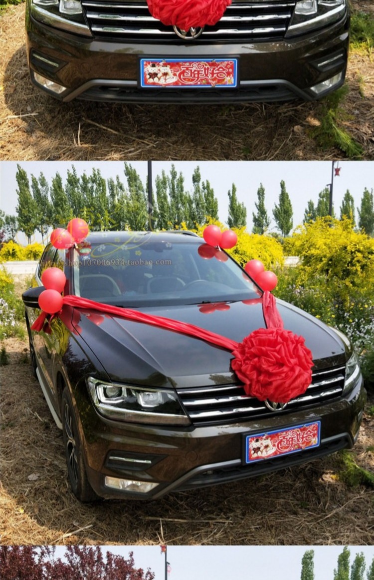 车头花 大红花婚礼婚车花头 装饰纱幔 纱花球婚庆装饰用品副车花