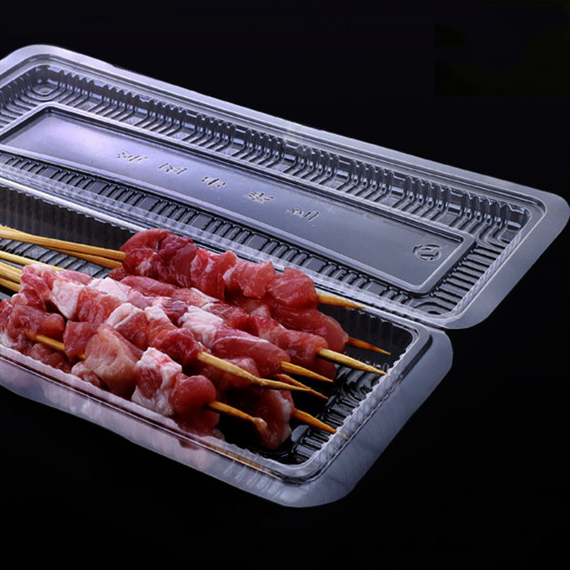 厂家供应烧烤打包一次性长方形羊肉串外卖专用打包盒子透明肉串盒