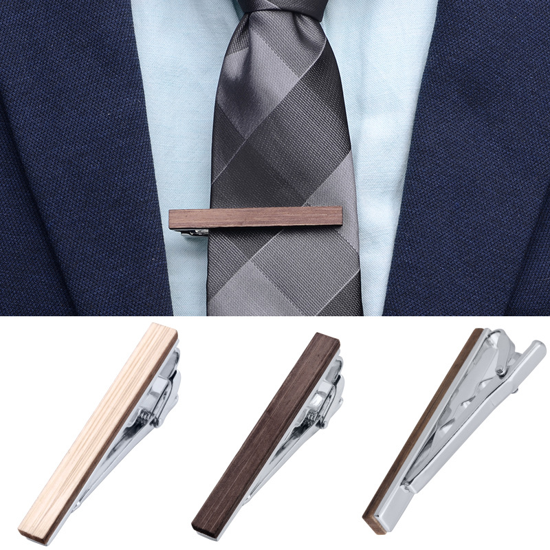 订制领带夹logo天然竹质简约纯色领带夹高端西服订制领带配饰-阿里巴