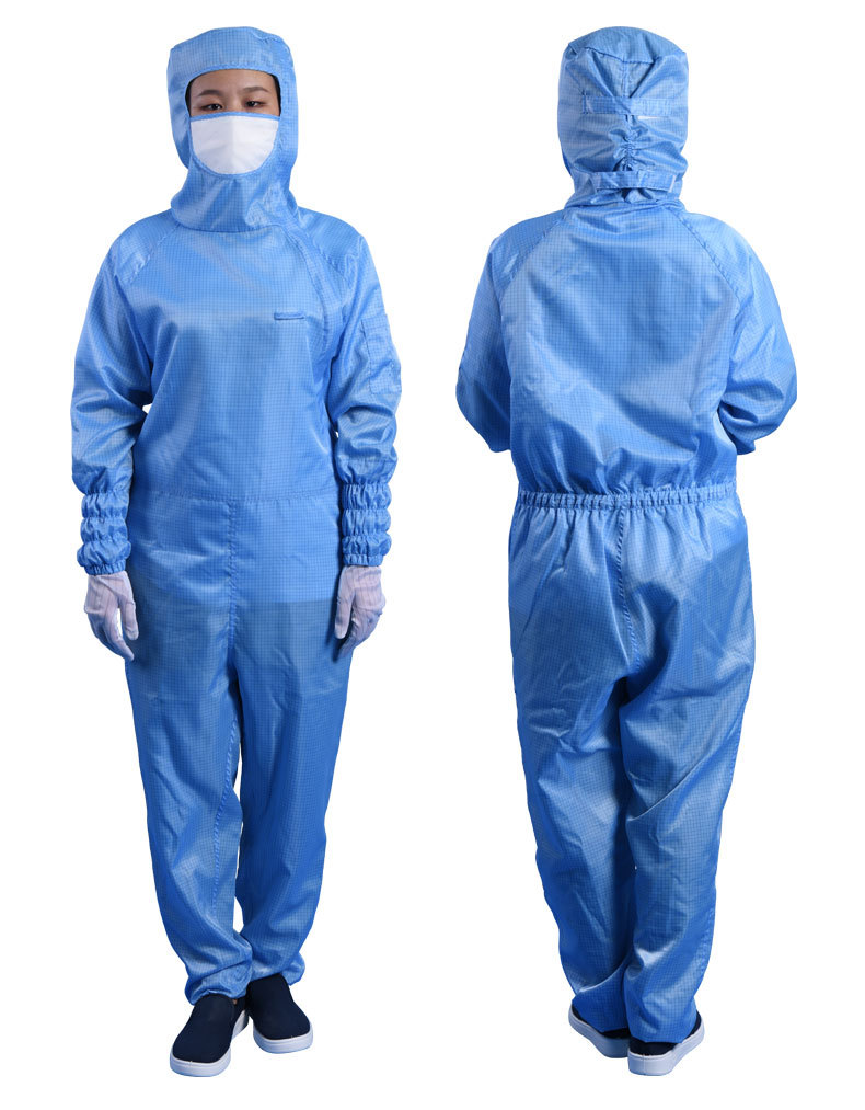 防静电连帽连体服斜开拉链网格百级无尘车间工作服食品厂洁净衣服