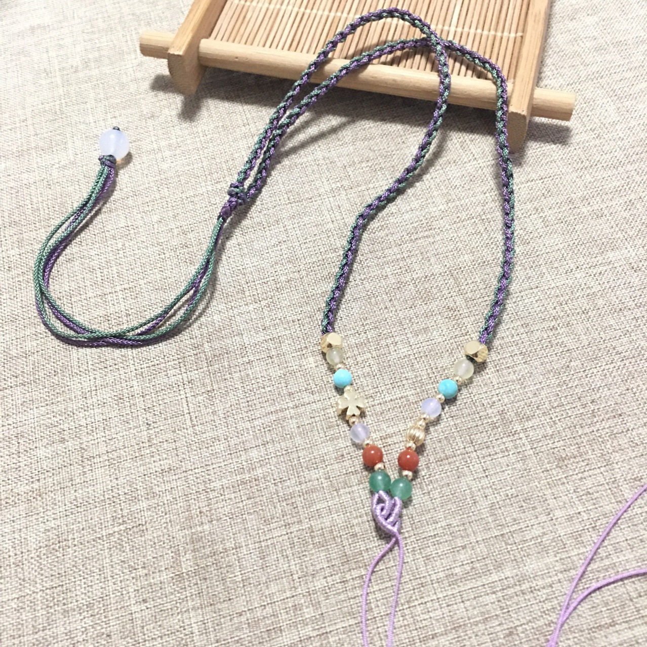 原创手工编织四股吊坠挂绳锁骨链项链绳蜜蜡黄金翡翠手绳可调节