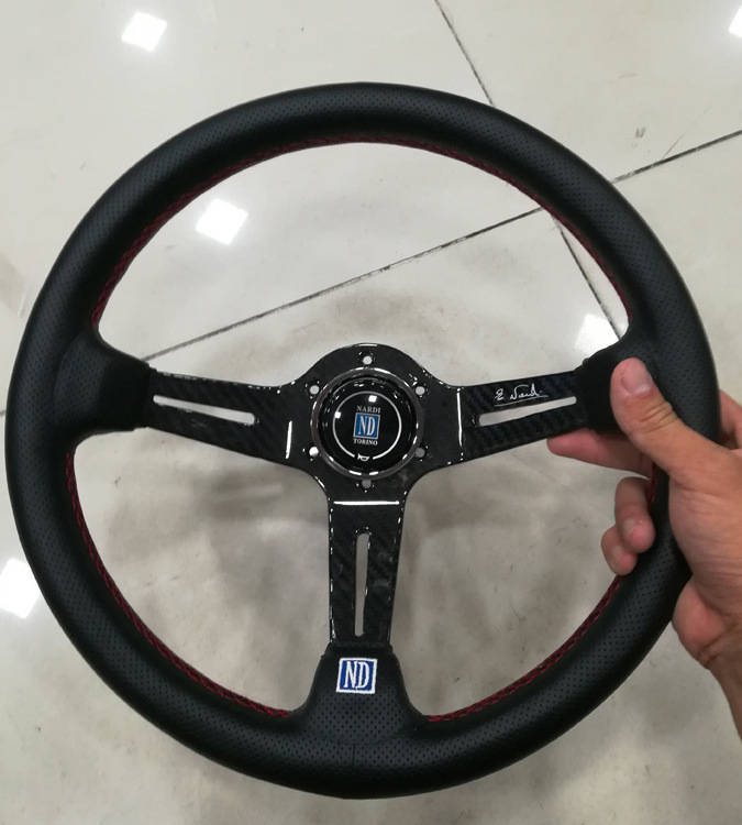 汽车新款nd改装14寸赛车/方向盘碳纤支架改装真皮磨砂方向盘通用