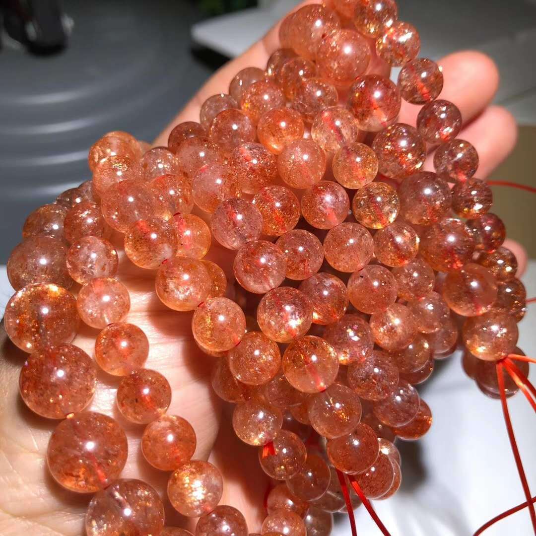 天然金草莓晶手链金太阳石手串满金点红润民族风水晶饰品男女手饰