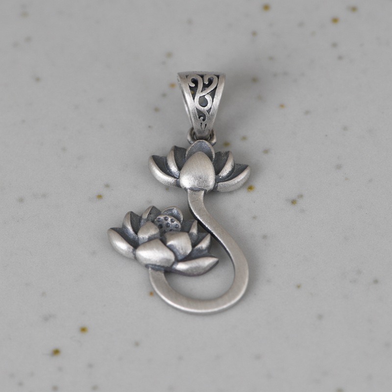 金鹿王 s925银 复古哑光工艺时尚荷花莲花项饰批发女款锁骨链吊坠