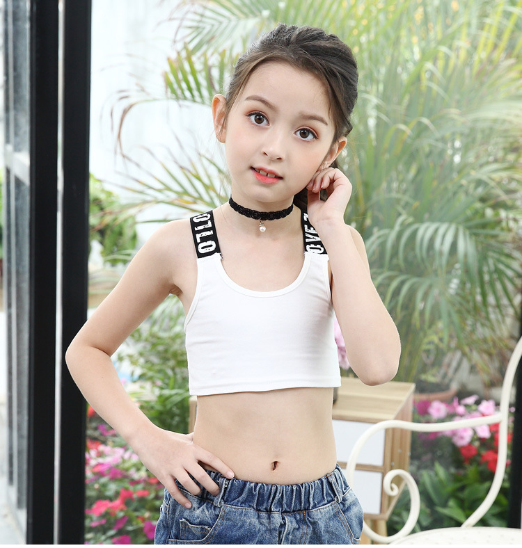 背心连面罩t恤--跨境女装儿童跳舞背心短款露脐 女童夏季运动瑜伽小