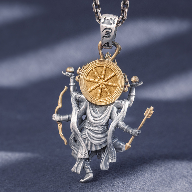 青面金刚佛银吊坠 999足银复古足银项链挂件挂绳原创设计佛银吊坠