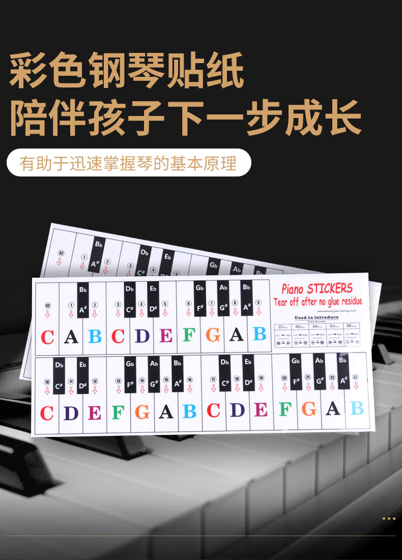 88/61/54/49键通用钢琴琴键贴电子琴键盘贴纸字母音标音符音准贴