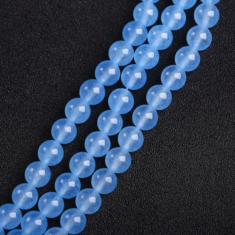 浅蓝玉髓散珠diy手工水晶手链项链饰品配件蓝色石英岩玉散珠批发