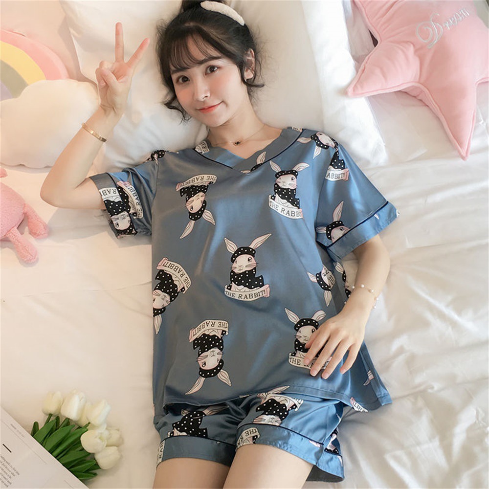 Tiktok Cross-Border Hot Summer Short-Sleeved Ice Silk Pajamas for Women Loose and Comfortable Wechat Quick Hand Internet Celebrity Homewear for Women