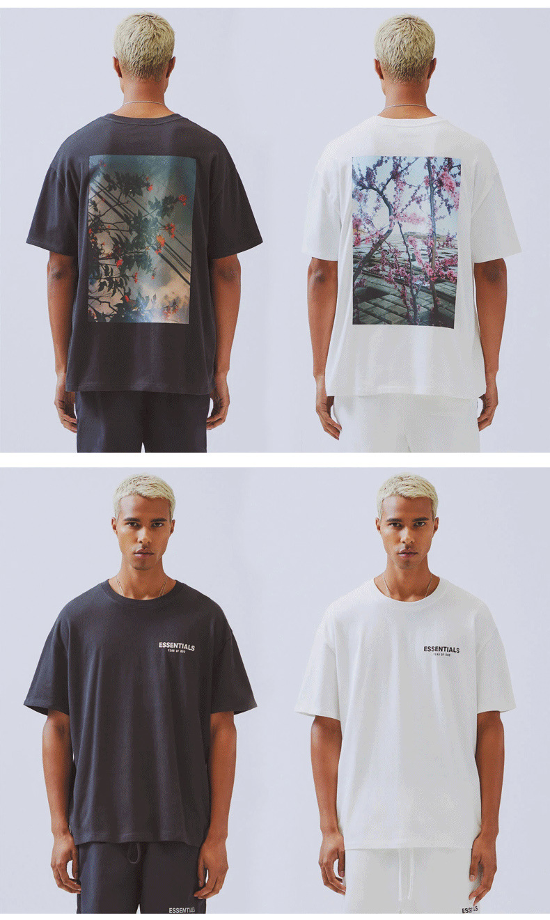 男装t恤essentials高清花卉fear of god短袖比伯高街宽松t恤潮牌
