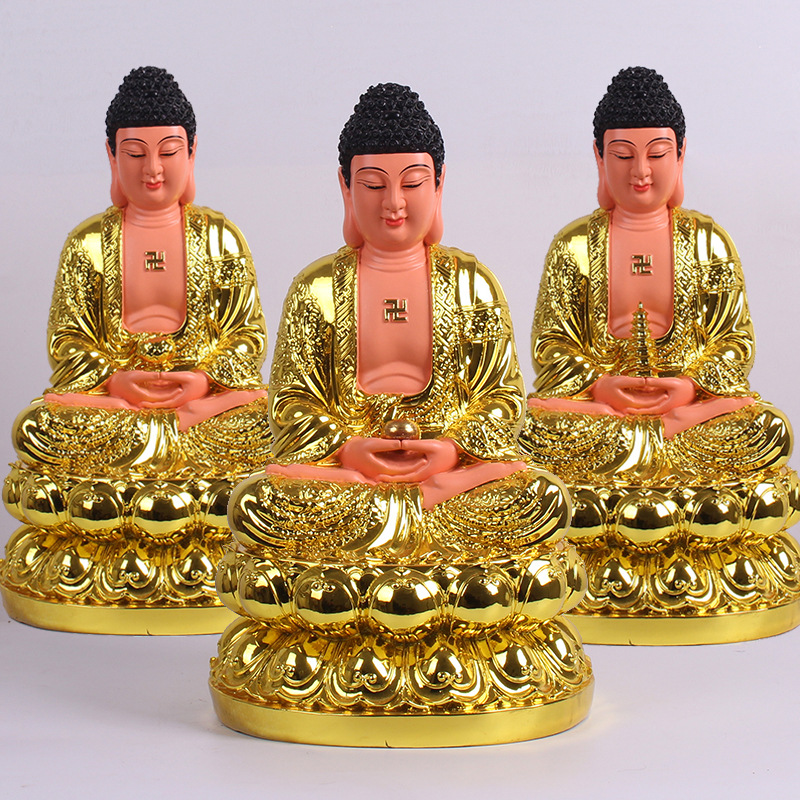 三宝佛佛像121619英寸树脂镀金家用阿弥陀佛释迦摩尼药师佛佛像