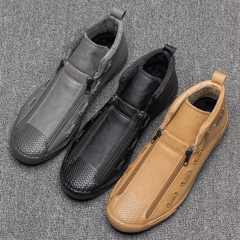 秋季保暖男鞋韩版冬季二脚蹬新款一高帮2020潮鞋潮流棉鞋加绒皮鞋