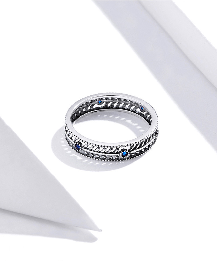 银姿韵原创古典藤蔓s925银戒指男女 镶锆石镂空设计戒指 scr660