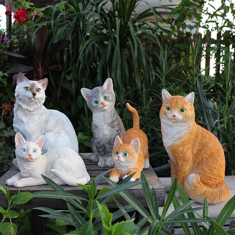 Animal Resin Crafts Cute Kitten Orange Cat Toy Model Courtyard Garden Decoration Simulation Cat Decoration Small