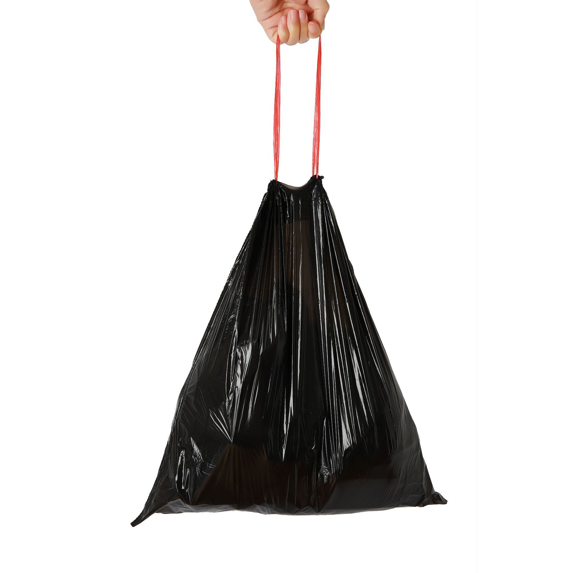 拉绳式5连卷垃圾袋 加厚提绳垃圾袋 自动收口手提式一次性塑料袋