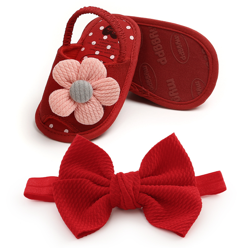 SUNFLOWER Sandals Baby Shoes Soft Bottom Toddler Shoes Small Sandals Baby Hair Band Headdress 2-Piece Set P1969