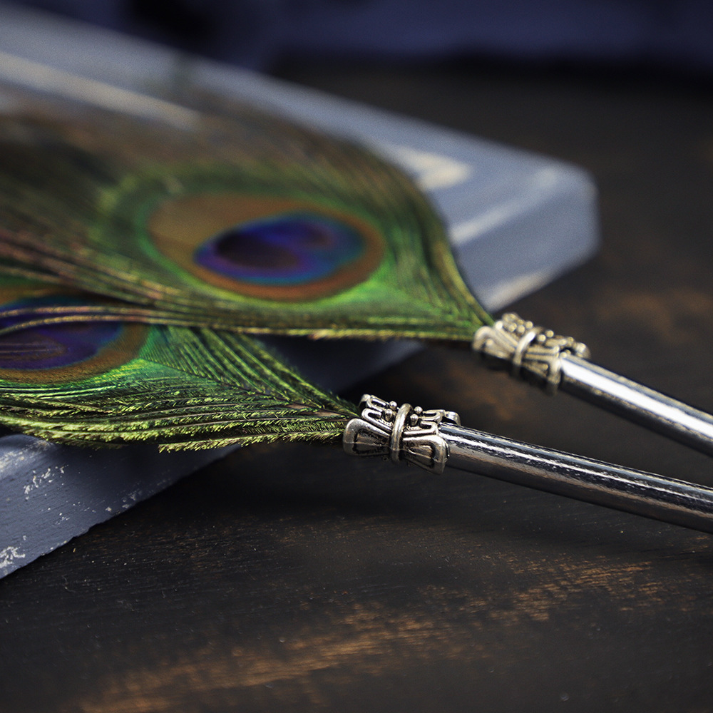 刘世企业孔雀羽毛笔蘸水笔羽毛笔孔雀翎金属杆圆珠笔卡装多款选