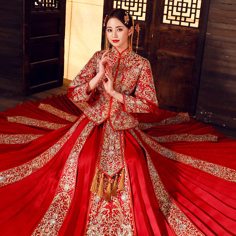 秀禾服新娘2019新款结婚中式婚纱龙凤褂嫁衣婚纱孕妇大码显瘦女