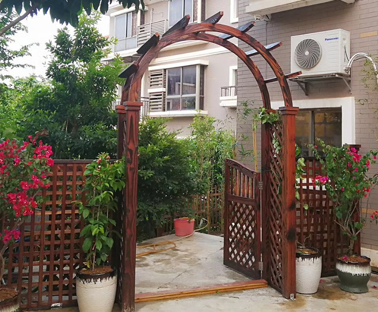 花园防腐木拱门花架庭院栅栏门爬藤葡萄架廊架紫藤架网格门楼门框