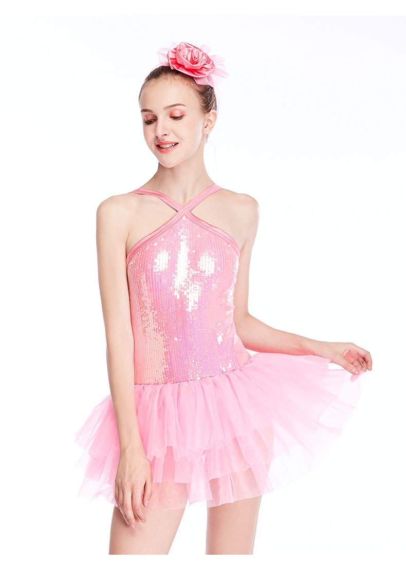 厂家直销芭蕾舞裙大儿童新款粉色亮片tutu蓬蓬连体舞台演出服代发
