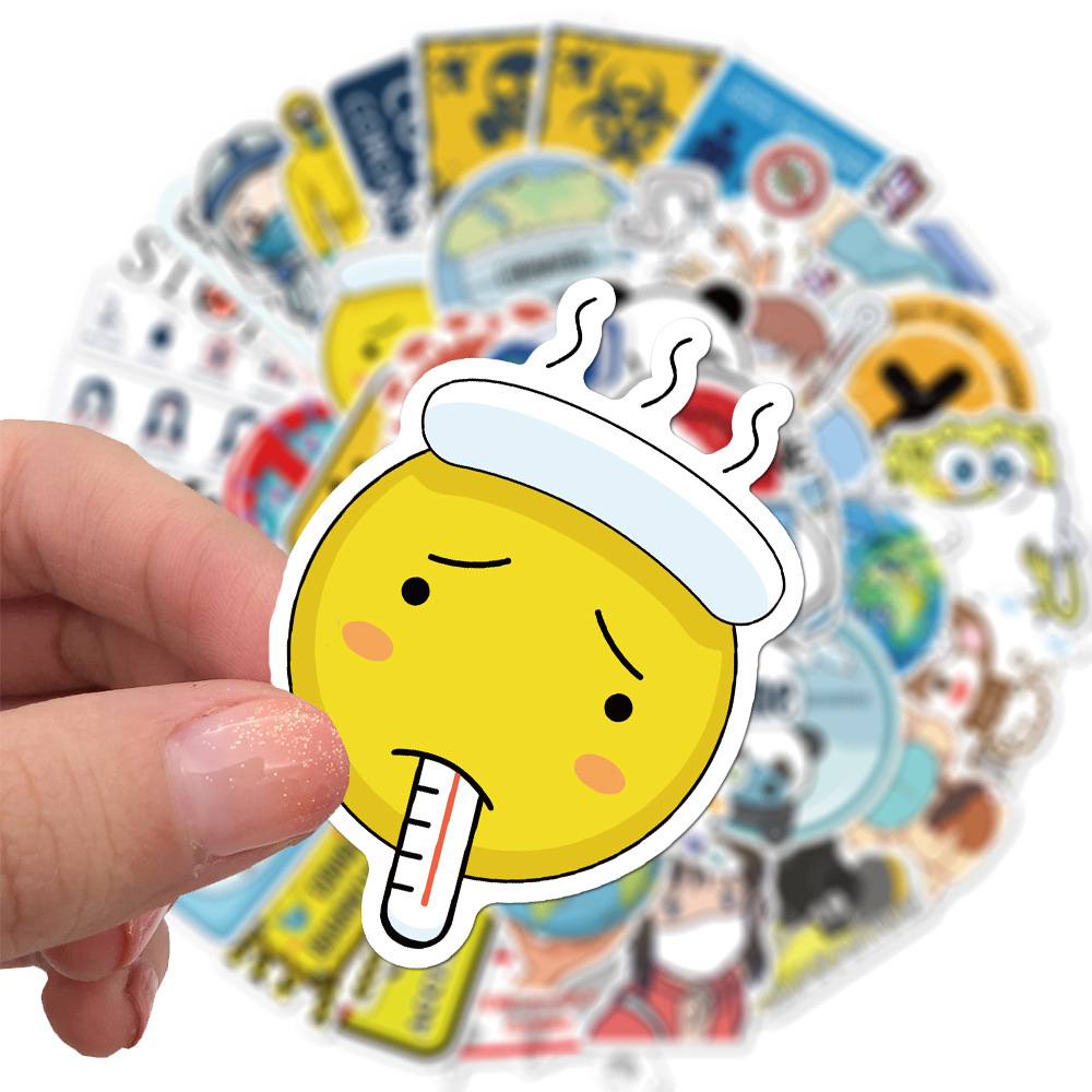 50张2020疫情防控卡通动漫人物口罩贴纸平板笔记本车身贴可移外贸
