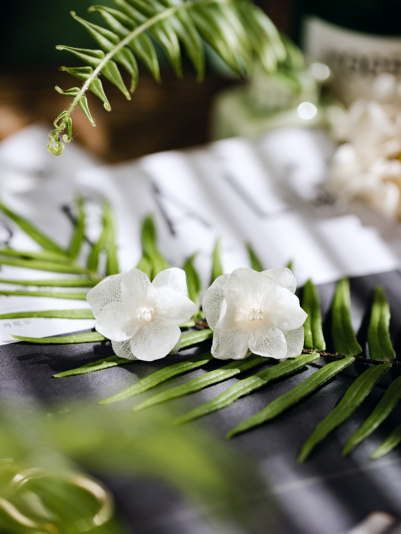 【烟火】原创设计手作925银真花永生花绣球耳钉耳环ins风耳夹植物