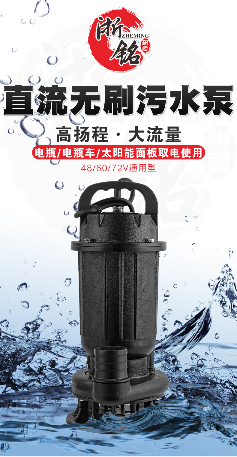 直流无刷污水泵48v60v72v高扬程大流量电瓶电瓶车太阳能污水泵