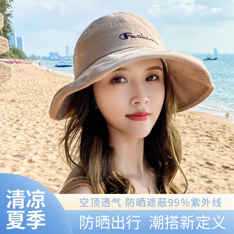 女士遮阳帽防晒春夏空顶帽户外旅行沙滩透气大檐太阳帽网红日韩