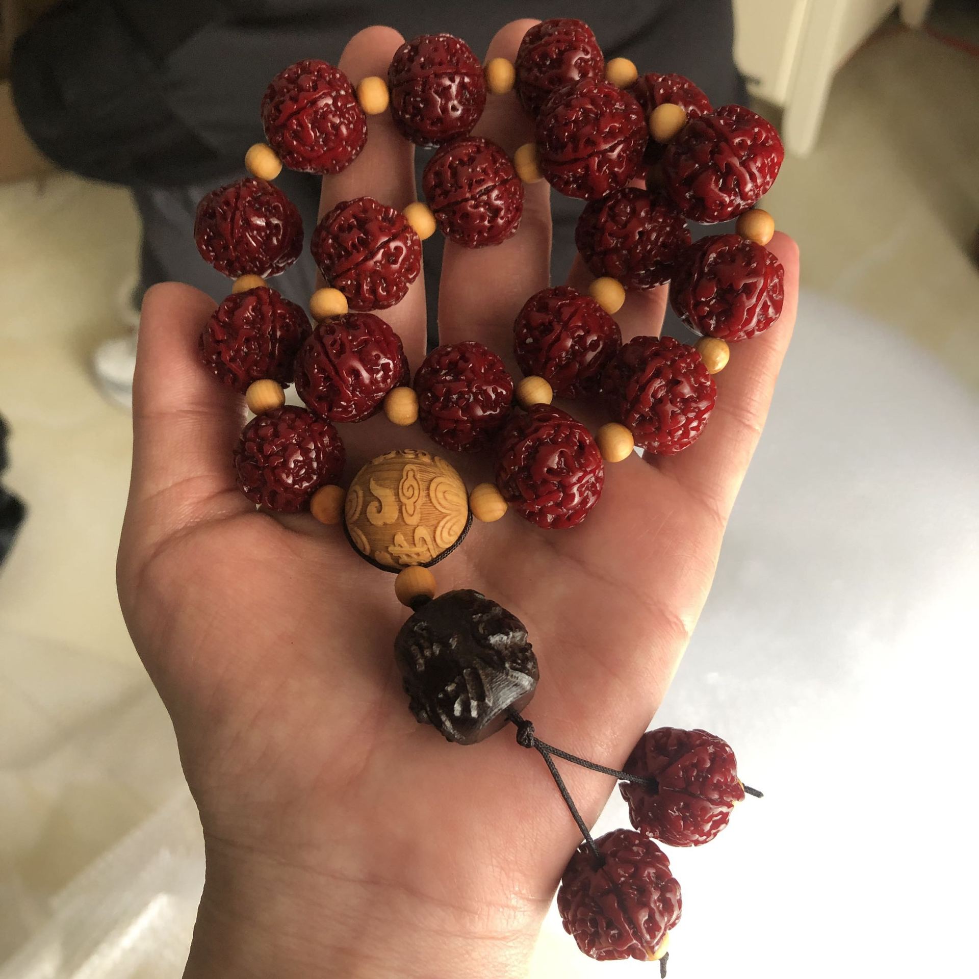 尼泊尔六瓣机刷包浆金刚菩提手串手提珠包浆玉化18mm大金刚菩提男