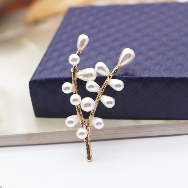 2020新树枝胸针女日韩简约镀金时尚珍珠别针外套开衫毛衣配饰胸花