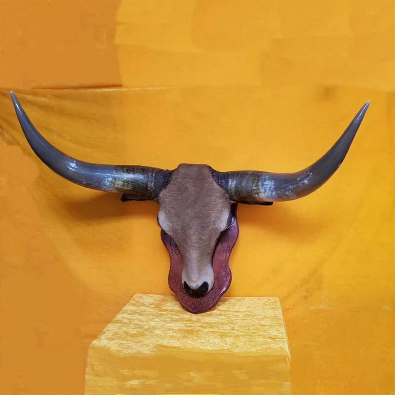 黄牛头装饰水牛头挂件天然真牛皮牛头招财纳宝镇宅辟邪牛头骨挂饰
