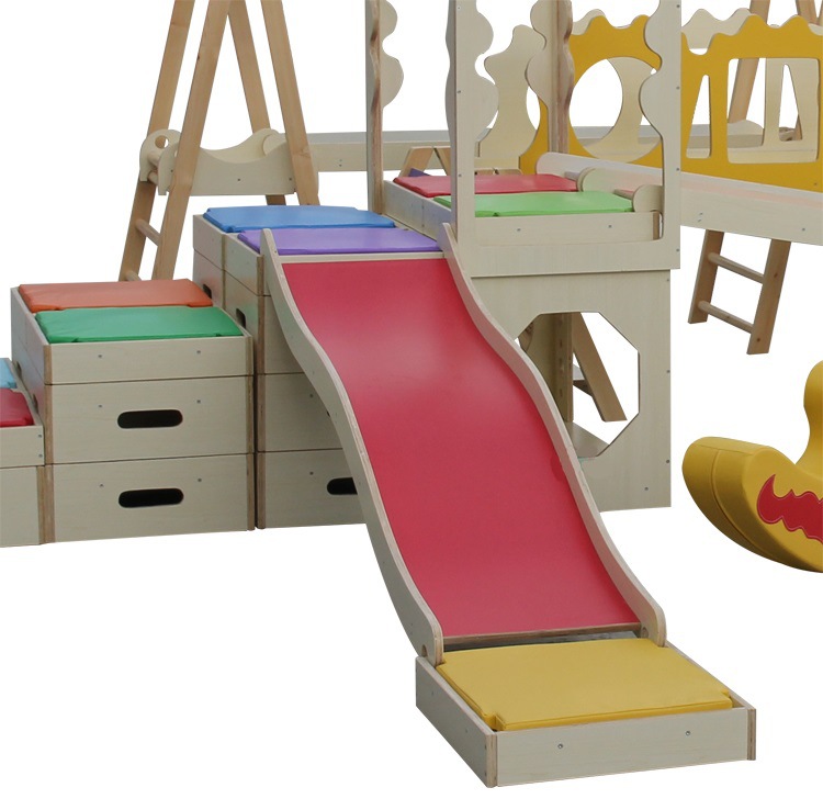 浅色系金宝贝室内大滑梯攀爬架儿童感统训练器材体能运动游戏教具