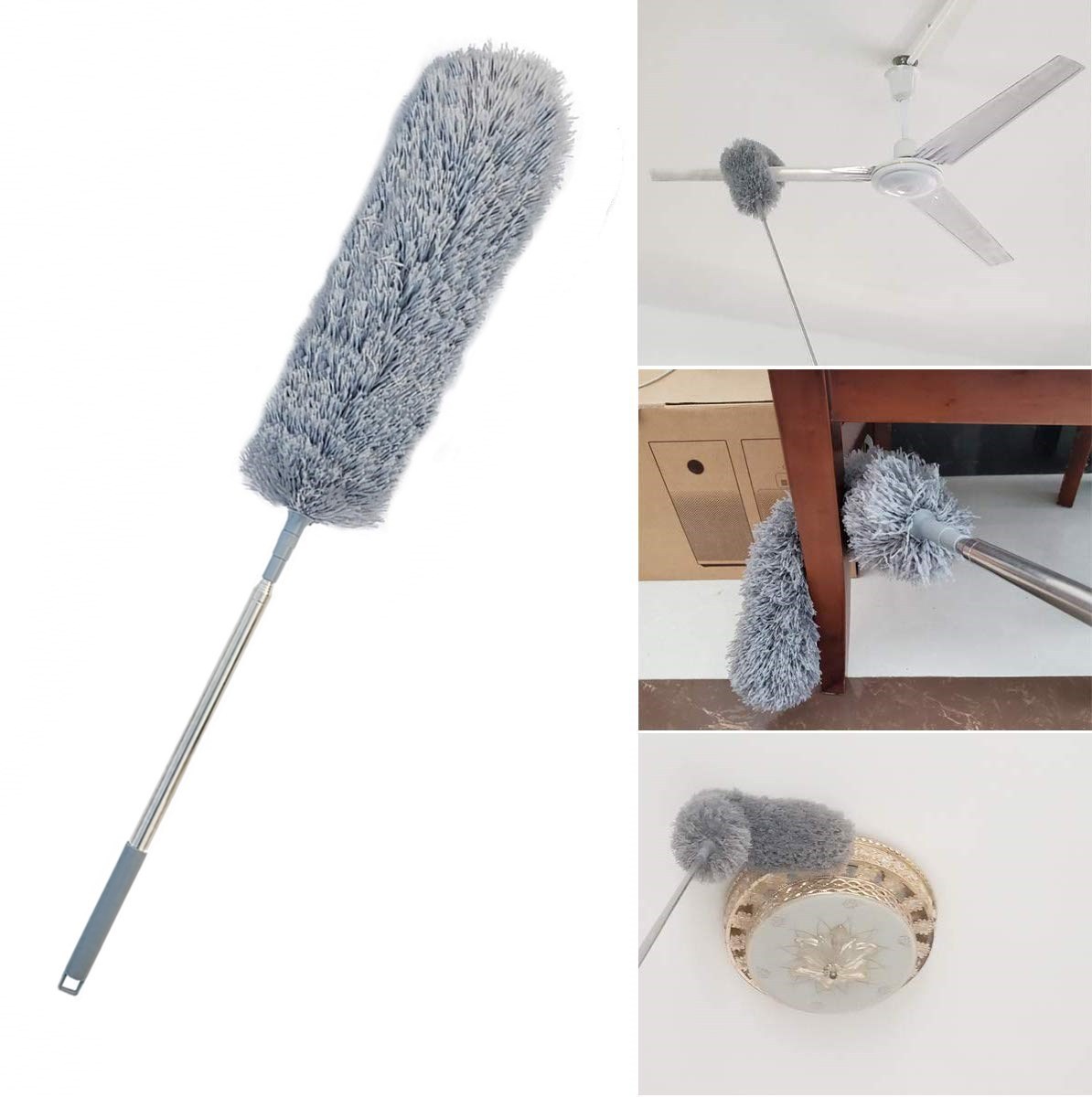 Cross-Border Hot Selling Microfiber 2.5 M Super Long Retractable Dust Remove Brush Dust Brush Cleaning Set Gray Feather Duster