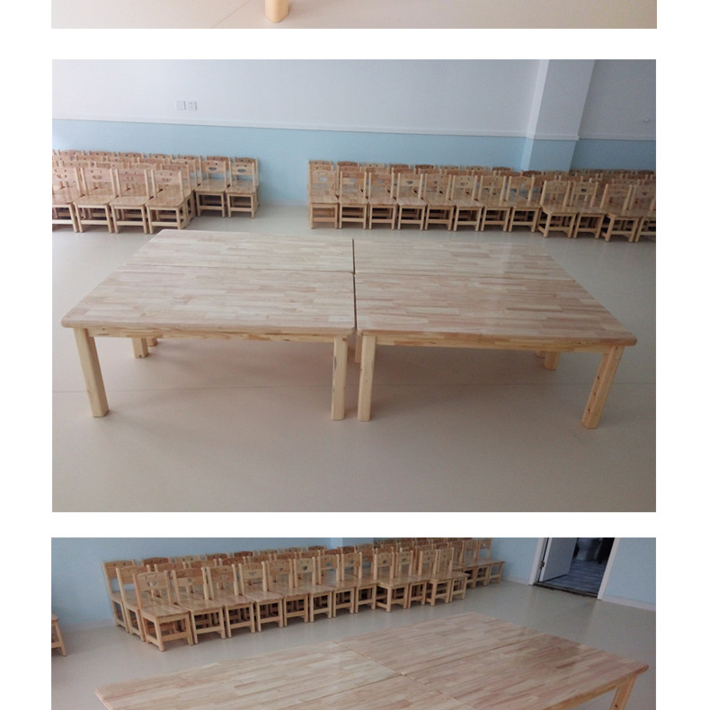 幼儿园桌子儿童实木桌椅亲子游戏桌绘画美术手工桌原木学习六人桌