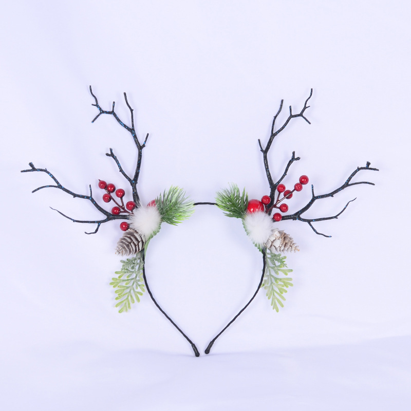 圣诞节发箍森系鹿角发带树枝长角麋鹿可爱成人儿童派对摄影头箍女