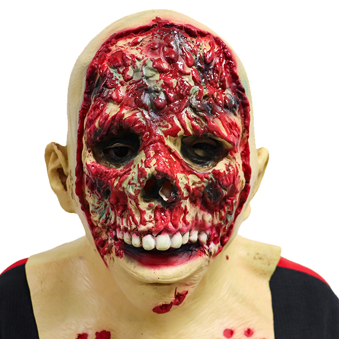 无皮血脸僵尸丧尸面具 吸血流血面具乳胶头套万圣节装饰道具