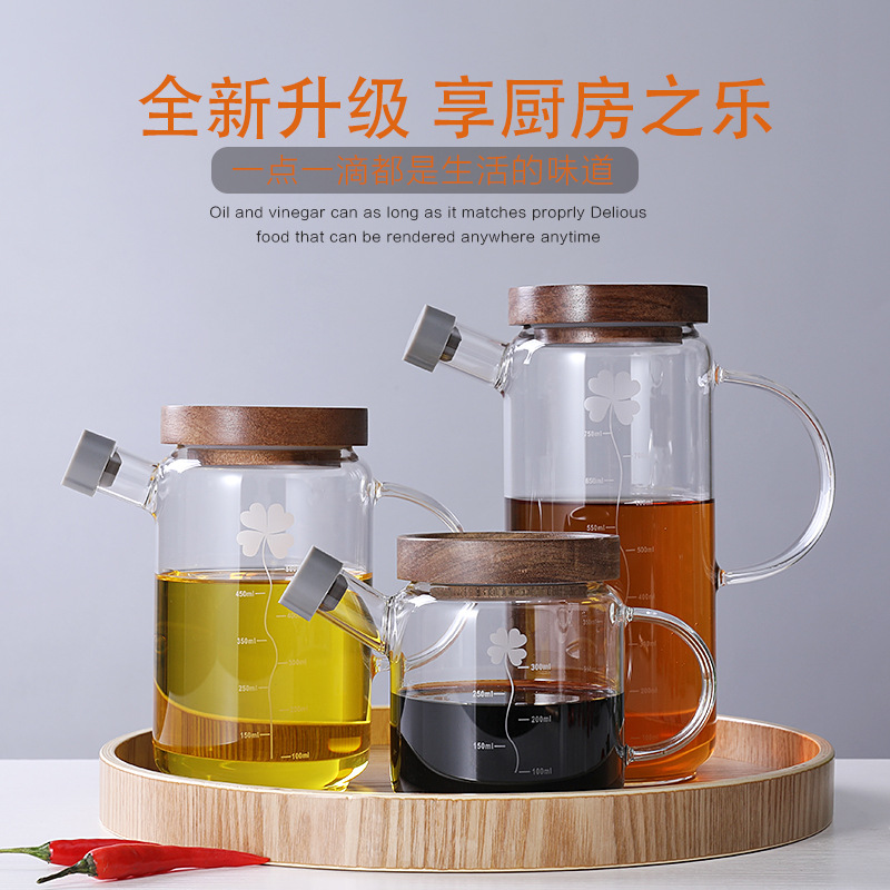 Glass Oil Pot Leak-Proof Large Capacity Measurable Soy Sauce Bottle Vinegar Bottle Small Size Oil Bottle Oil Tank Household Kitchen Utensils