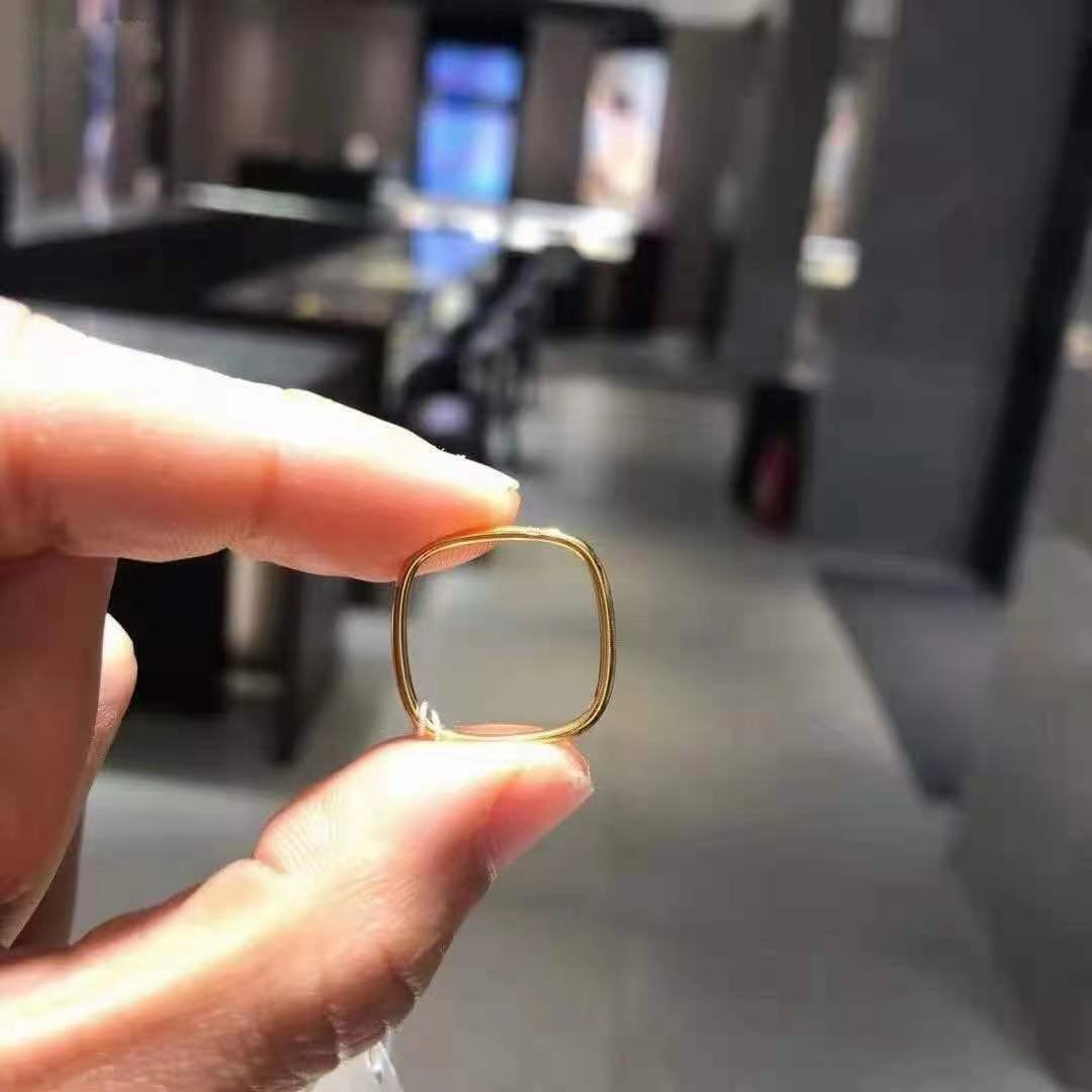 艾菲亚周家18k黄金黄小方圆au750小方戒指镶钻手饰简约钻戒四方戒