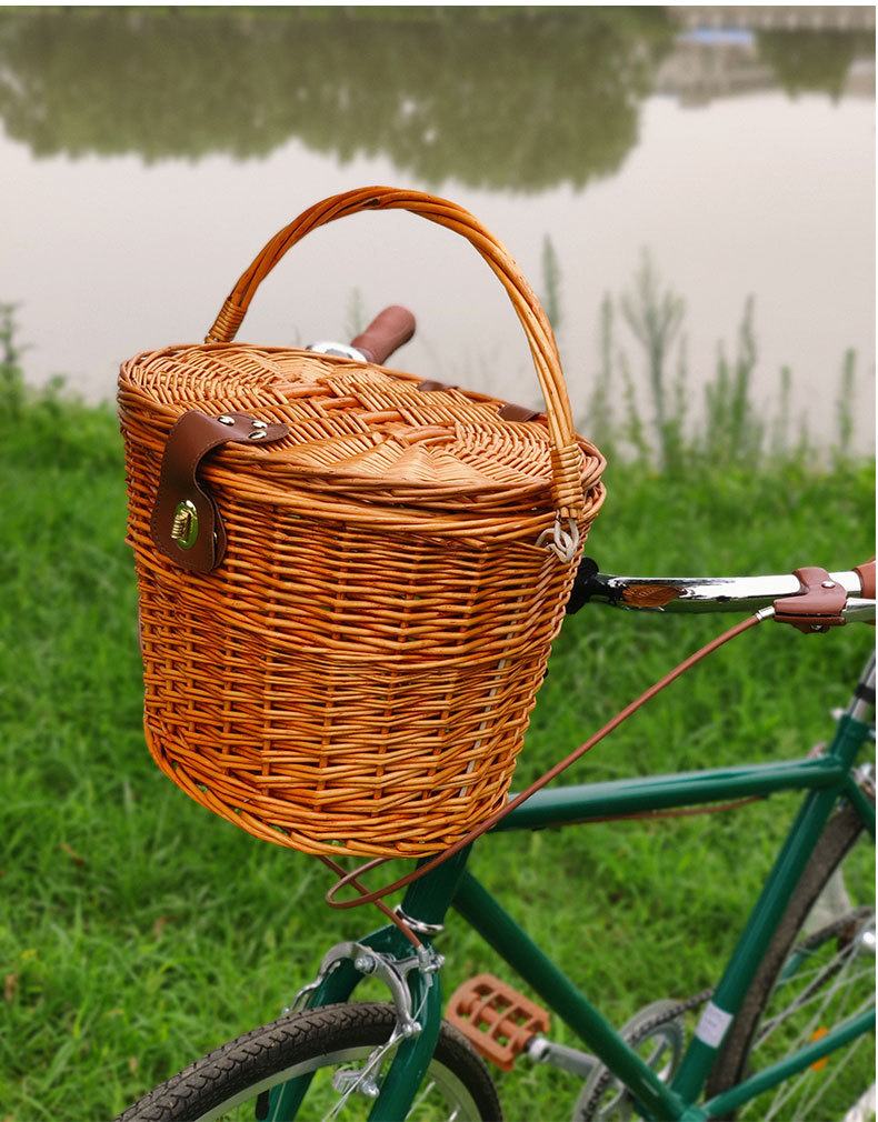 自行车快拆车篮山地车前车筐 藤编车篮收纳篮前置简易便捷宠物筐
