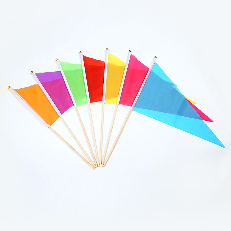 8号14*21cm实心杆三角小彩旗 指挥旗 地标旗 小红旗早操旗 手摇旗