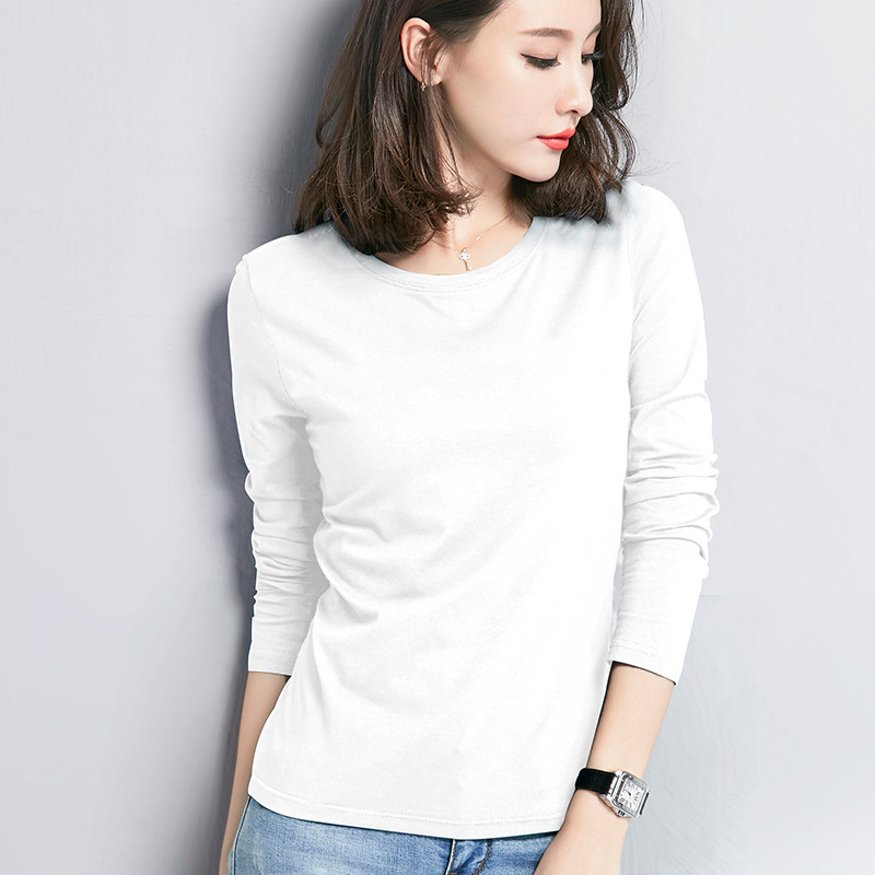 含棉打底衫女式长袖秋冬2020新款百搭薄款外穿低圆领t恤上衣小衫