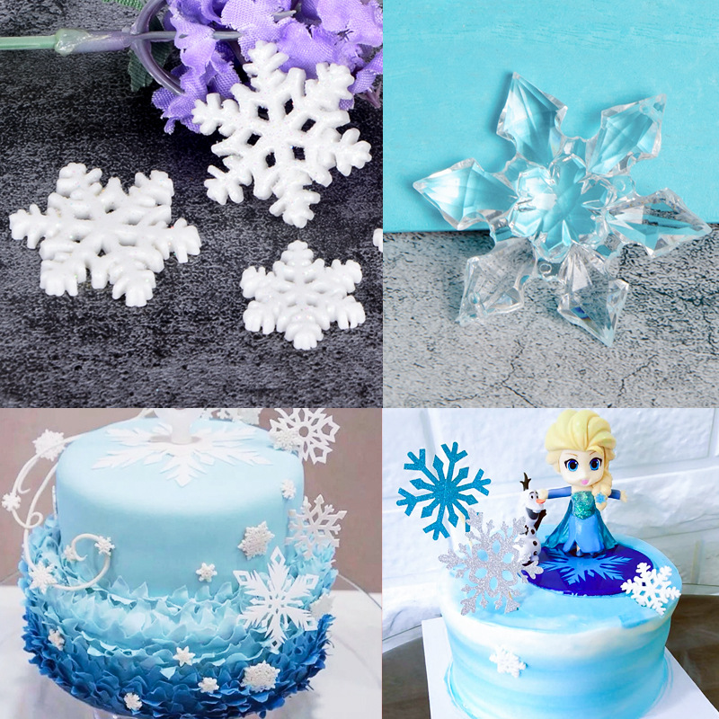 雪花片 冰雪奇缘蛋糕装饰雪花摆件 冰白雪花 圣诞造景 盆栽装饰品