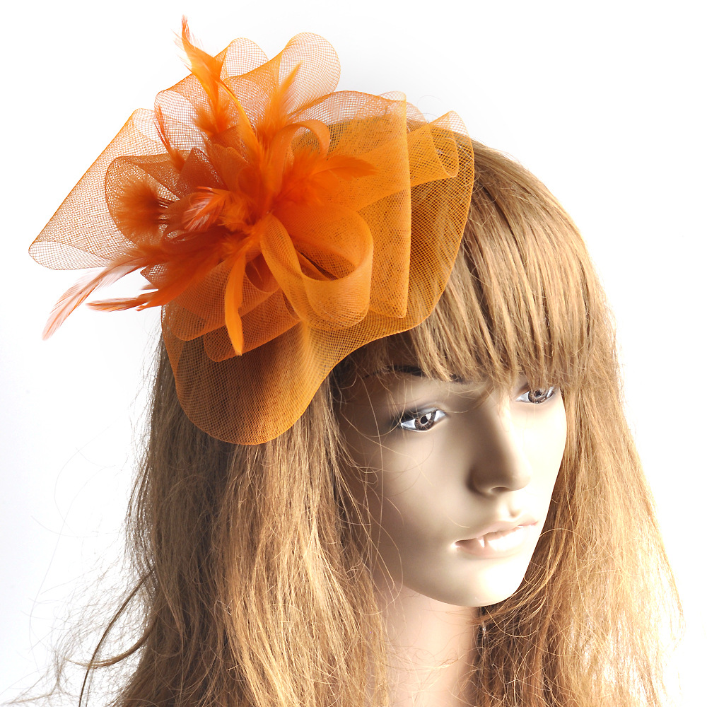 儿童模特发饰走秀网纱羽毛头饰派对赛马会彩妆造型舞台表演发夹