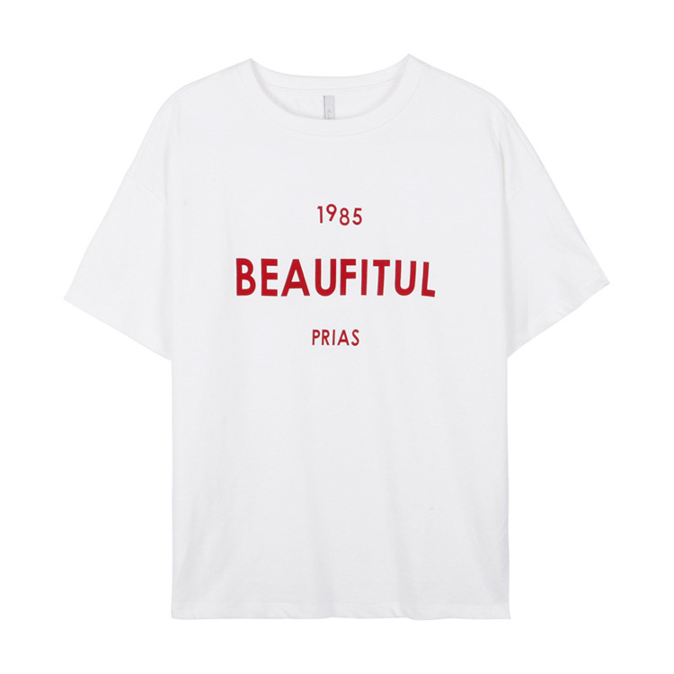 Summer 2022 Letter Print Short-Sleeve T-shirt Women's Loose Korean Style Bottoming Shirt Ins Popular Net Red Preppy Style Top