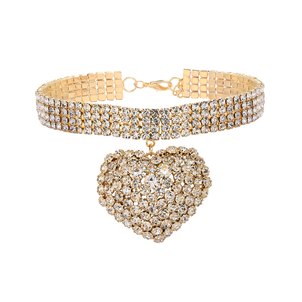 名媛奢侈品项链性感镶嵌水钻创意心形颈链时尚达人穿搭配饰饰品女