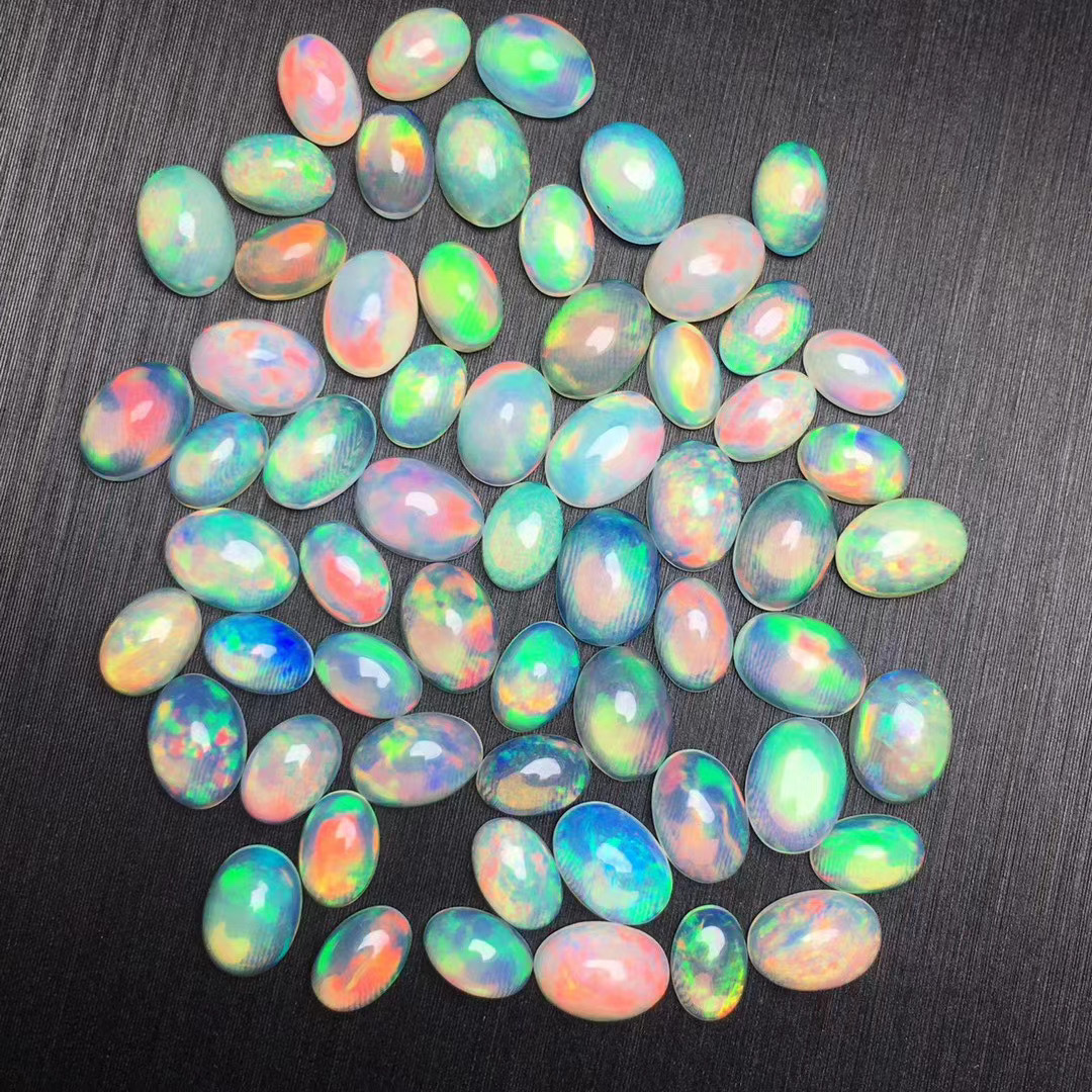 天然欧泊戒面裸石蛋白石自然火彩澳宝蛋形水晶配件diy饰品批发